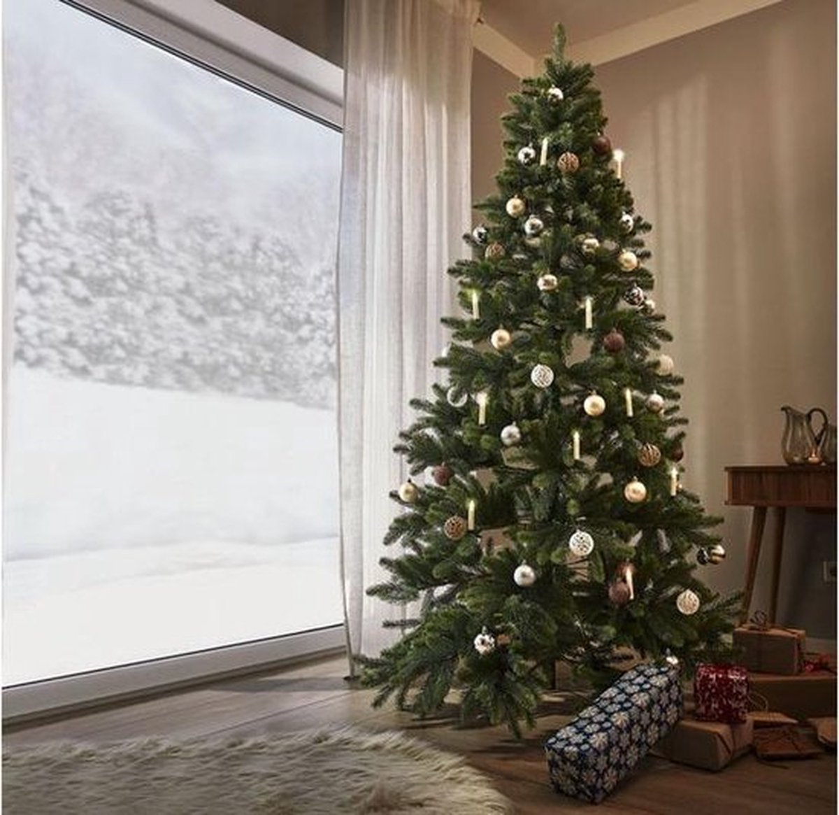Kerstboom AG - Volle boom - kunstkerstboom 210cm hoog - 1160 takken - Inclusief 1000 LEDS- Kunstkerstbomen - Christmas Tree - Groot- veel takken - donkergroen - kerst - decoratie – foto 2
