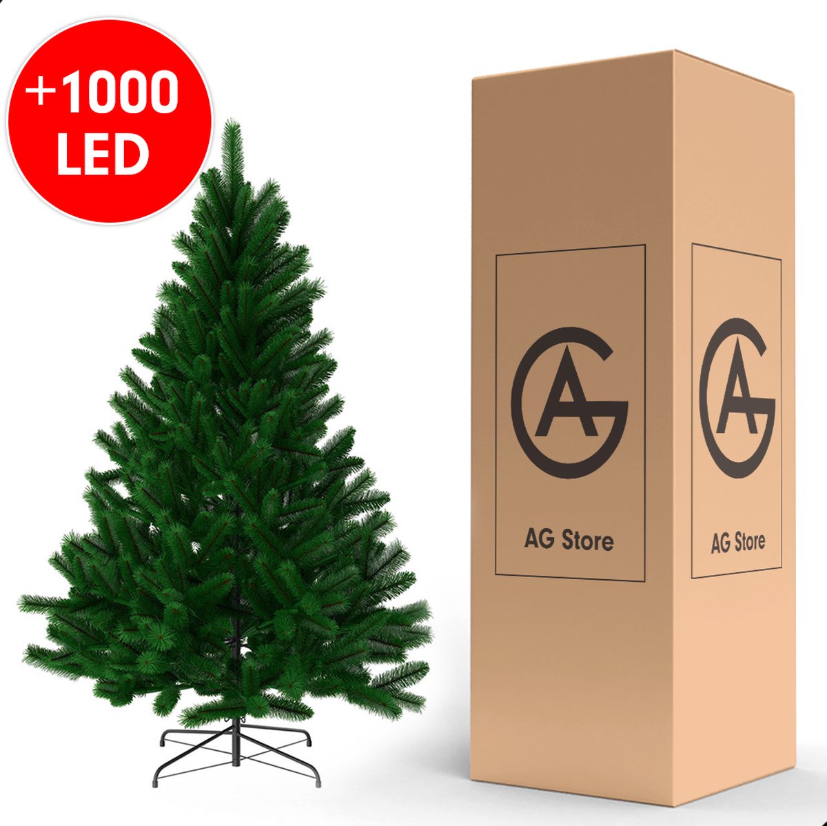 Kerstboom AG - Volle boom - kunstkerstboom 210cm hoog - 1160 takken - Inclusief 1000 LEDS- Kunstkerstbomen - Christmas Tree - Groot- veel takken - donkergroen - kerst - decoratie – foto 5
