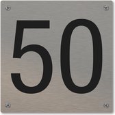 Huisnummerbord - huisnummer 50 - voordeur - 12 x 12 cm - rvs look - schroeven - naambordje nummerbord