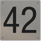 Huisnummerbord - huisnummer 42 - voordeur - 12 x 12 cm - rvs look - schroeven - naambordje nummerbord