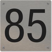Huisnummerbord - huisnummer 85 - voordeur - 12 x 12 cm - rvs look - schroeven - naambordje nummerbord