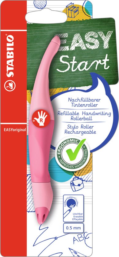 STABILO EASYoriginal - Ergonomische Rollerball - Rechtshandig - Blauwe Inkt - Navulbaar - Pastel Poeder Roze
