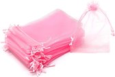 organza zakjes - 10x15 cm - feestzakjes - snoepzakjes - cadeauzakjes - geboorte - sieradenzakjes - trekkoord - roze - 50 stuks