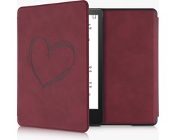 kwmobile e-reader hoesje geschikt voor Amazon Kindle Paperwhite 11. Generation 2021 hoes - Ereader flip case met standaard - Kunstleren e reader cover - Brushed Hart design in donkerrood