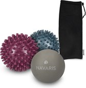 Navaris massagebal set van 3 - 2x egelbal en 1x gladde bal voor hand, voet en rug - Verschillende vormen en formaten - Fitnessbal - Medium en hard