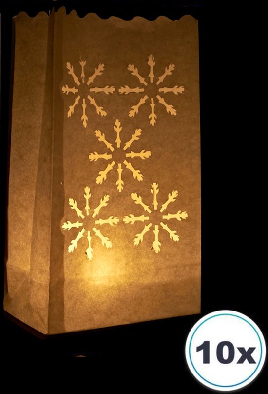 10 x Candle bag Kerst Sneeuwvlokken, papieren kaars houder, lichtzak, candlebags, sfeerlicht, bedrukt,  theelicht, Volanterna®
