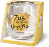 Wijnglas - Waterglas - Zus - Gevuld met toffeemix - In cadeauverpakking met gekleurd lintt