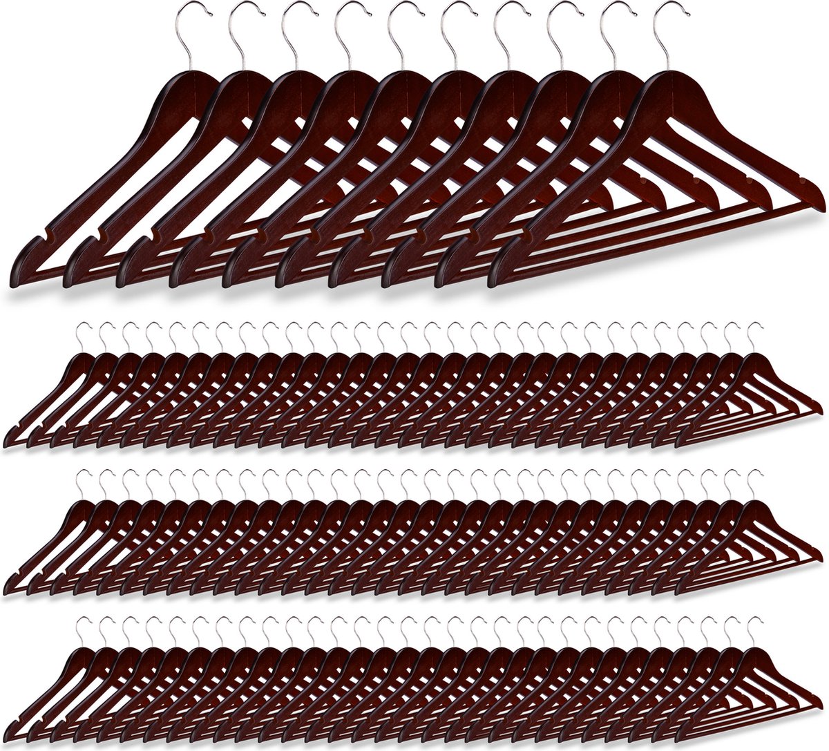 100x kledinghanger hout - broekhanger - klerenhanger - draaibare haak - bruin
