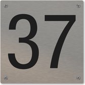 Huisnummerbord - huisnummer 37 - voordeur - 12 x 12 cm - rvs look - schroeven - naambordje nummerbord