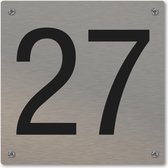Huisnummerbord - huisnummer 27 - voordeur - 12 x 12 cm - rvs look - schroeven - naambordje nummerbord