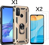 Oppo A15 Hoesje armor Met ring houder Goud - Oppo A15s hoesje / Oppo A35 2021 hoesje met Kickstand TPU backcover hoesje - Oppo A15 / A15s screenprotector 2 pack