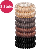 LIXIN Spiraal Haarelastiekjes - 8 stuks - Zwart - Bruin - Amber - Grijs - Telefoonkabel haarelastiek - Trendy kleuren - Gekleurde haarelastiek - Haaraccessoires - Meisjes - Dames