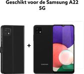 samsung galaxy A22 5G hoesje bookcase zwart + screen protector - samsung a22 5g hoesje bookcase met pas houder + glas protectie tempert glas