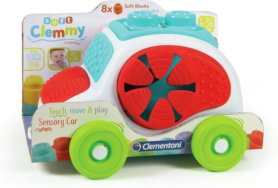 Foto: Clementoni soft clemmy sensory car stapelblokken baby blokken 8 speelblokken met vormendoos auto 6 36 maanden