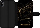 Bookcase Geschikt voor iPhone XS telefoonhoesje - Wuppertal - Kaart - Goud - Met vakjes - Wallet case met magneetsluiting