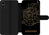 Bookcase Geschikt voor iPhone XS telefoonhoesje - Apeldoorn - Kaart - Goud - Met vakjes - Wallet case met magneetsluiting