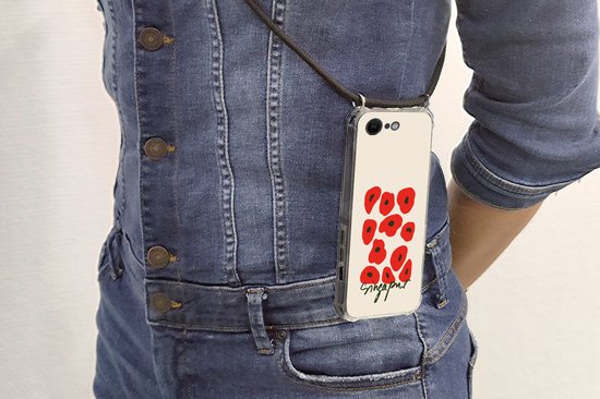 Coque avec cordon iPhone SE 2020 - Fleurs - Coquelicot - Motifs - Siliconen - Bandoulière - Coque arrière avec cordon - Coque pour téléphone avec cordon - Coque avec corde