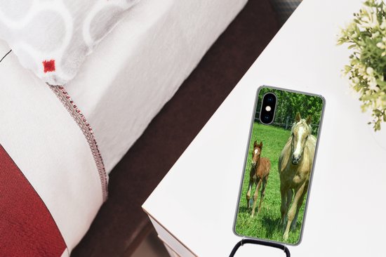 Coque avec cordon iPhone X - Cheval - Poulain - Animaux - Siliconen - Bandoulière - Coque arrière avec cordon - Coque pour téléphone avec cordon - Coque avec corde