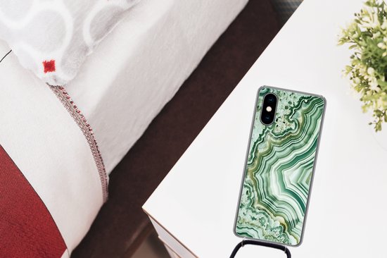 Coque avec cordon iPhone XS - Pierres naturelles - Vert - Roches et minéraux - Siliconen - Bandoulière - Coque arrière avec cordon - Coque pour téléphone avec cordon - Coque avec corde