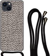 Coque avec cordon iPhone 13 - Pois - Marron - Zwart - Siliconen - Bandoulière - Coque arrière avec cordon - Coque pour téléphone avec cordon - Coque avec corde