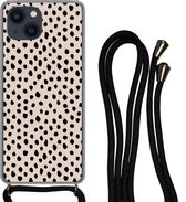 Coque avec cordon iPhone 13 - Pois - Zwart - Beige - Siliconen - Bandoulière - Coque arrière avec cordon - Coque pour téléphone avec cordon - Coque avec corde