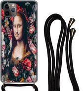 Hoesje met koord Geschikt voor iPhone 11 Pro - Mona Lisa - Bloemen - Da Vinci - Siliconen - Crossbody - Backcover met Koord - Telefoonhoesje met koord - Hoesje met touw