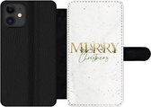 Bookcase Geschikt voor iPhone 12 Pro Max telefoonhoesje - Kerst - Quotes - Merry Christmas - Spreuken - Goud - Met vakjes - Wallet case met magneetsluiting