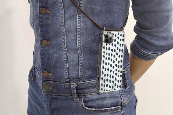 Coque avec cordon iPhone 13 Pro - Pois - Zwart - Marbre - Siliconen - Bandoulière - Coque arrière avec cordon - Coque pour téléphone avec cordon - Coque avec corde