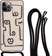 Hoesje met koord Geschikt voor iPhone 13 Pro Max - Oog - Lippen - Line art - Siliconen - Crossbody - Backcover met Koord - Telefoonhoesje met koord - Hoesje met touw
