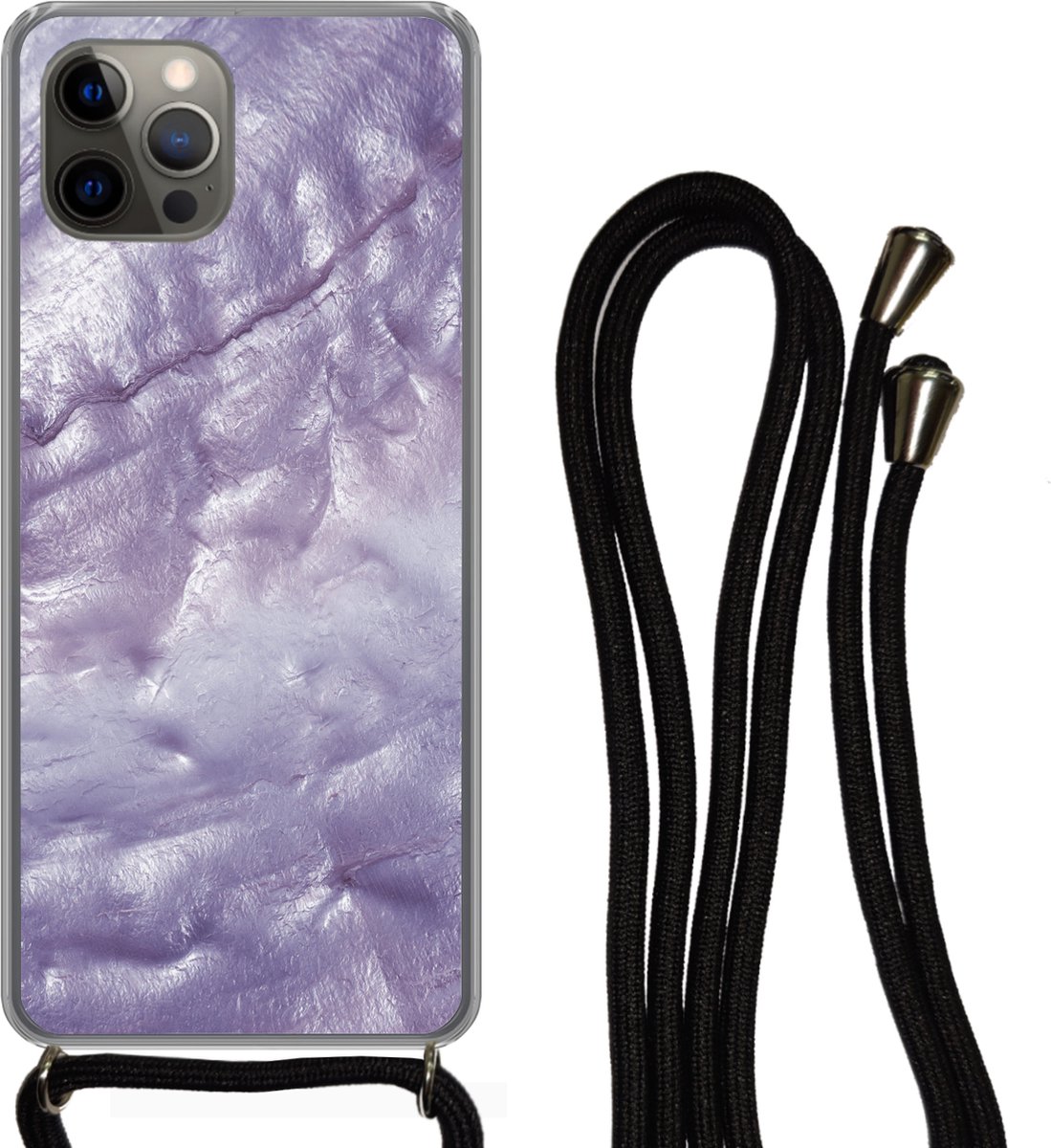 Telefoonkoord - Telefoonketting - Telefoonhoesje Geschikt voor iPhone 12 pro crossbody - Parelmoer - Natuursteen - Paars - Siliconen - Crossbody - Telefoonhoesje met koord Telefoonhoesje