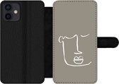 Bookcase Geschikt voor iPhone 12 telefoonhoesje - Lippen - Abstract - Line art - Met vakjes - Wallet case met magneetsluiting