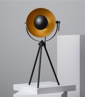 Tafellamp industrieel | driepoot statief | buiten zwart - binnen goud | 57cm x 26cm