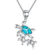 Bijoux by Ive - Ketting met hanger - Collier - Schildpad met 2 kleine schildpadjes - Blauw