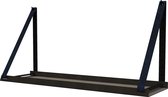 Handles and more -  Stalen wandplank zwart 98cm + leren plankdragers Navy