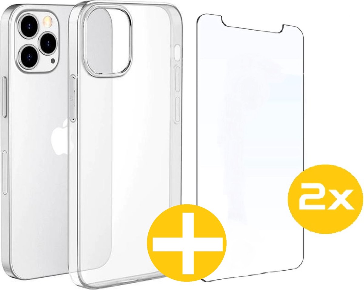 Hoesje en Screenprotector Combi Geschikt Voor iPhone 12 / 12 Pro - Transparant Hoesje + 2x Screenprotector