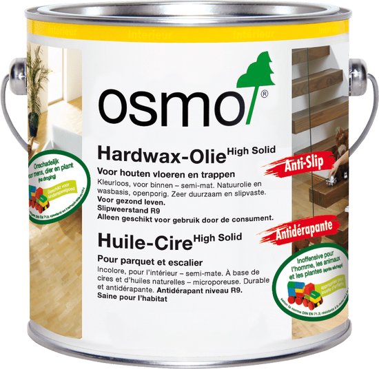 De Osmo Hardwax-Olie Anti-Slip 3088 Kleurloos semi-mat R9 anti-slip | 2.5 Liter | Anti-Slip voor hout | Vloer | Trap | Binnenhout |