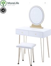 MoreLife Kaptafel met spiegel - Spiegel met LED-verlichting - Kaptafel met stoel - Make Up Dressoir - Kaptafel met laden - Moderne Kaptafel voor in de slaapkamer