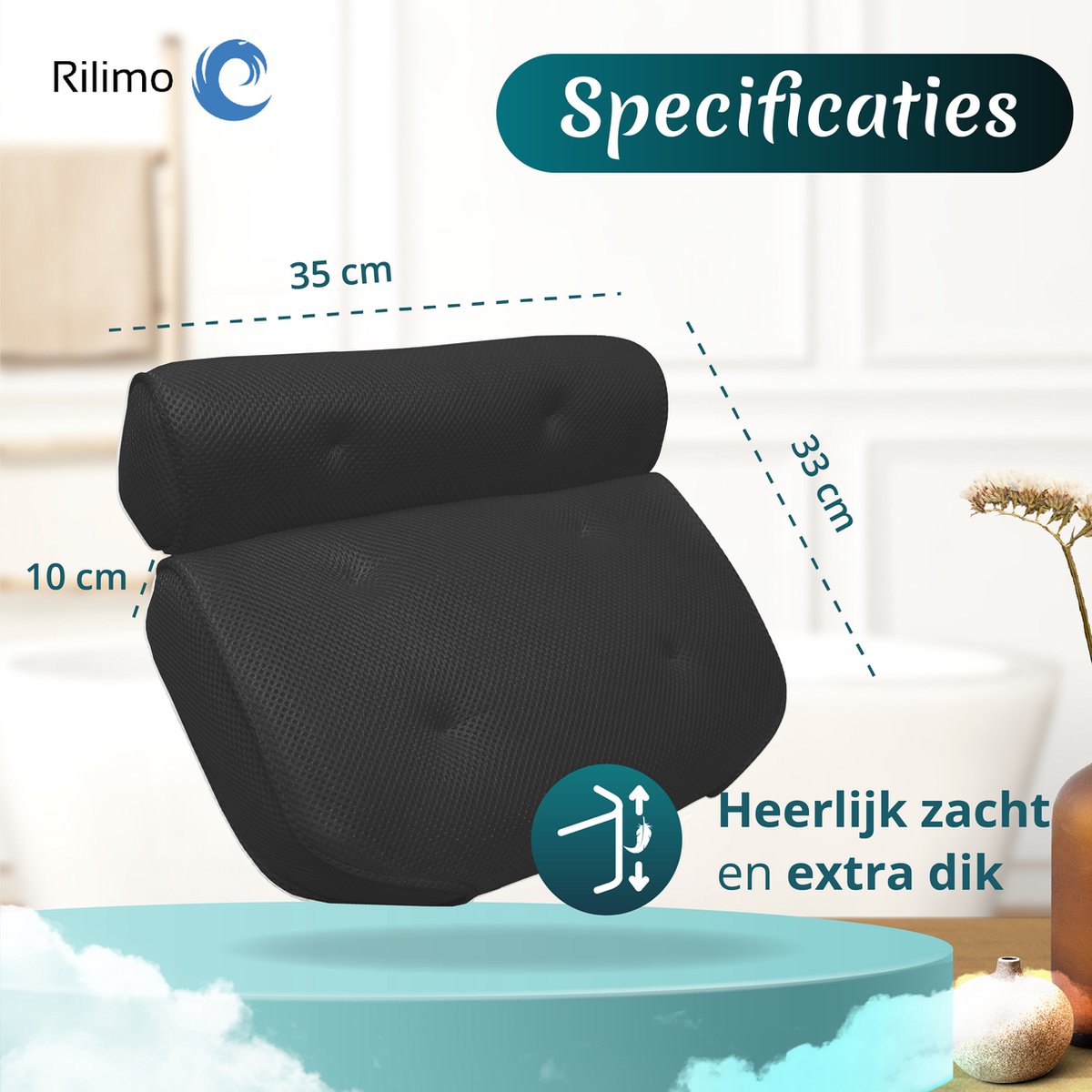 Badkussen Voor In Bad - Nekkussen Hoofdsteun Bad - Zwart — afbeelding 7