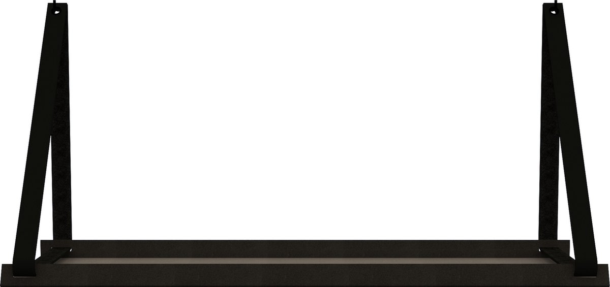 Handles and more Stalen wandplank zwart 98cm + leren plankdragers