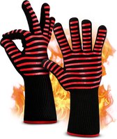 BBQ handschoenen & Ovenwanten - BBQ accessoires - Ovenhandschoenen tot 500°C – Voorkomt brandwonden door extra lange armbescherming - Rood/zwart
