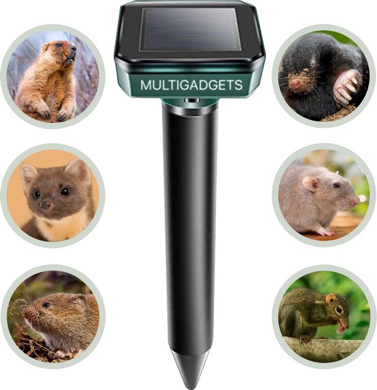 Multigadgets® Mollenverjager op Zonne Energie - Ongedierte Verjager met Ultrasone - Muizenverjager & Marterverjager