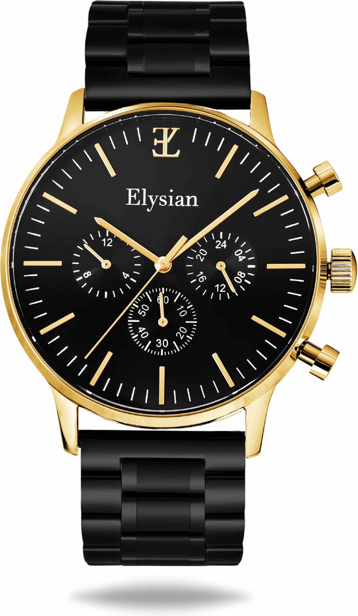 Elysian - Horloge Heren - Goud - Schakelband - Waterdicht - Krasvrij Saffier - 43mm