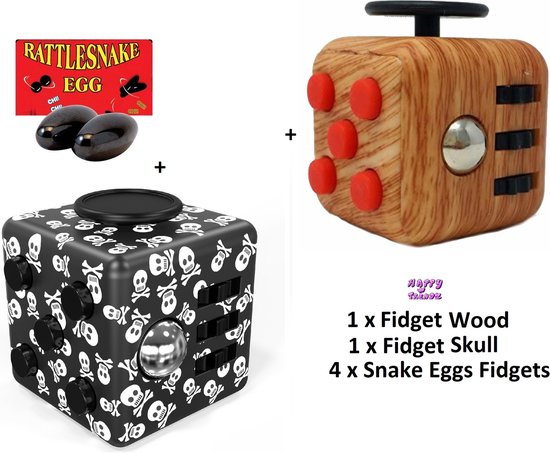 Happy Trendz® - 2 x Fidget Cube Bruin Wood look tegen Stress + Fidget Cube  Skull... | bol.com