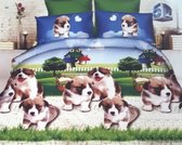 Dekbedovertrek set leuke  puppy`s  katoen satijn 140x200 2 delig