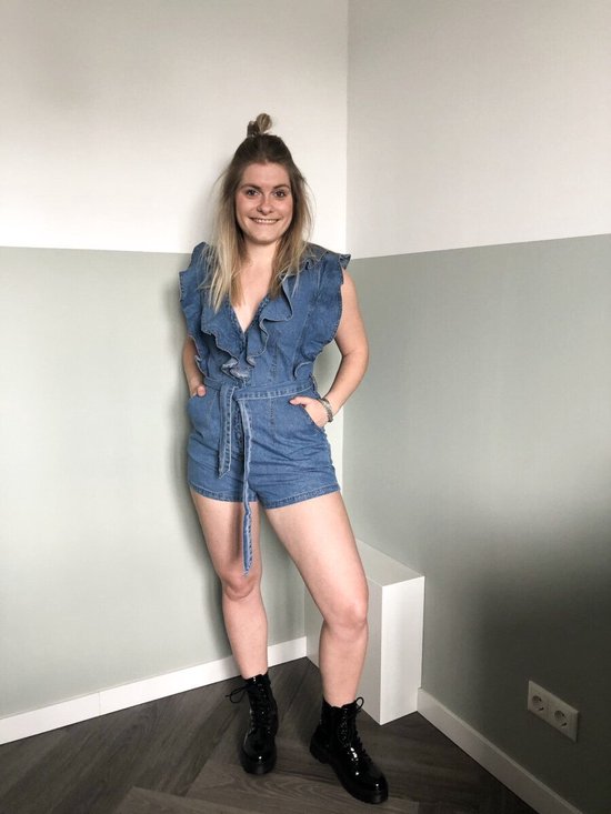 Denim jumpsuit Jumpsuit dames Spijkerstof Ruffles Knoopsluiting