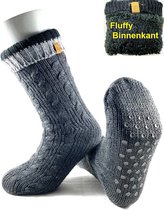 Apollo - Heren Huissokken - Anti Slip - Fluffy Voering - Grijs - Kabel - One Size - 42/46