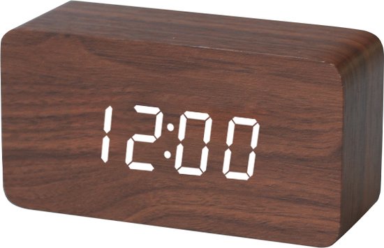 Speciaal Sijpelen Componeren Digitale klok - Bureauklok - Wooden look - Donker hout + Witte cijfers |  bol.com