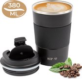 SIP !T Coffee Cup To Go Thermos Cup Tasses à café Gourde - 380 ML - Tasse à Café et à thé réutilisable - Isolation à double paroi - Qualité Premium - Étanche - Sans BPA - Zwart