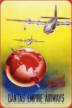 Fly British across the World - London to Sydney .   Metalen wandbord 20 x 30 cm.