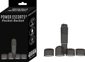 Power Escorts -Pocket Rocket - Trendy black - Mini Wand Vibrator avec 4 accessoires différents - Coffret cadeau - idéal pour offrir ou recevoir - BR258